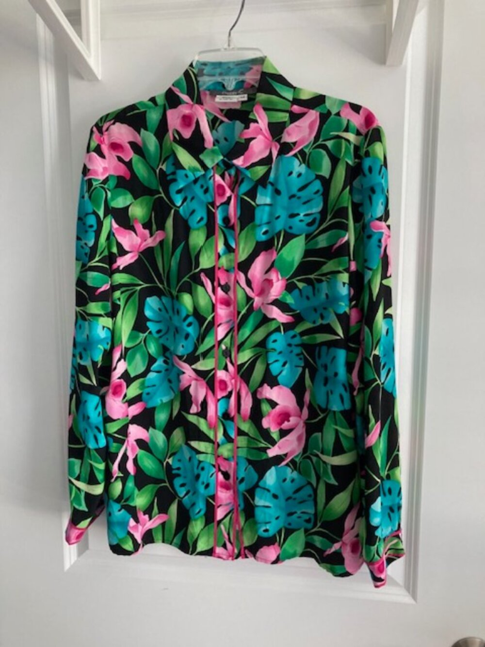 Vintage Maggy L Silk Tropical Print Blouse/Jacket